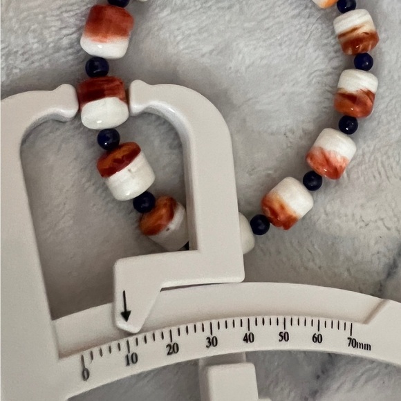 12mm Spiny Oyster & Lapis Lazuli Southwestern Stretchy Bracelet Size 5.75+ - Picture 11 of 11